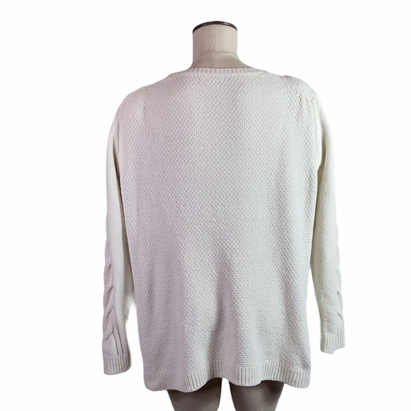 J.Jill Ivory Chenille Cable Knit Sweater Top Large - Picture 6 of 9